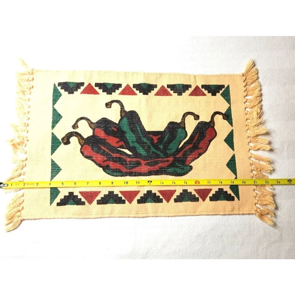 Vtg Southwest Woven Chili Pepper Placemats Set of 4 Fringe Cotton Western Rustic